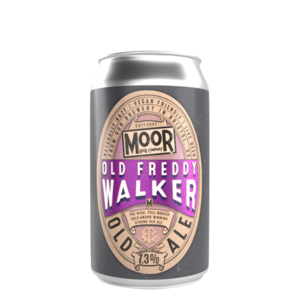 Can of Moor Old Freddy Walker Old Ale on a white background