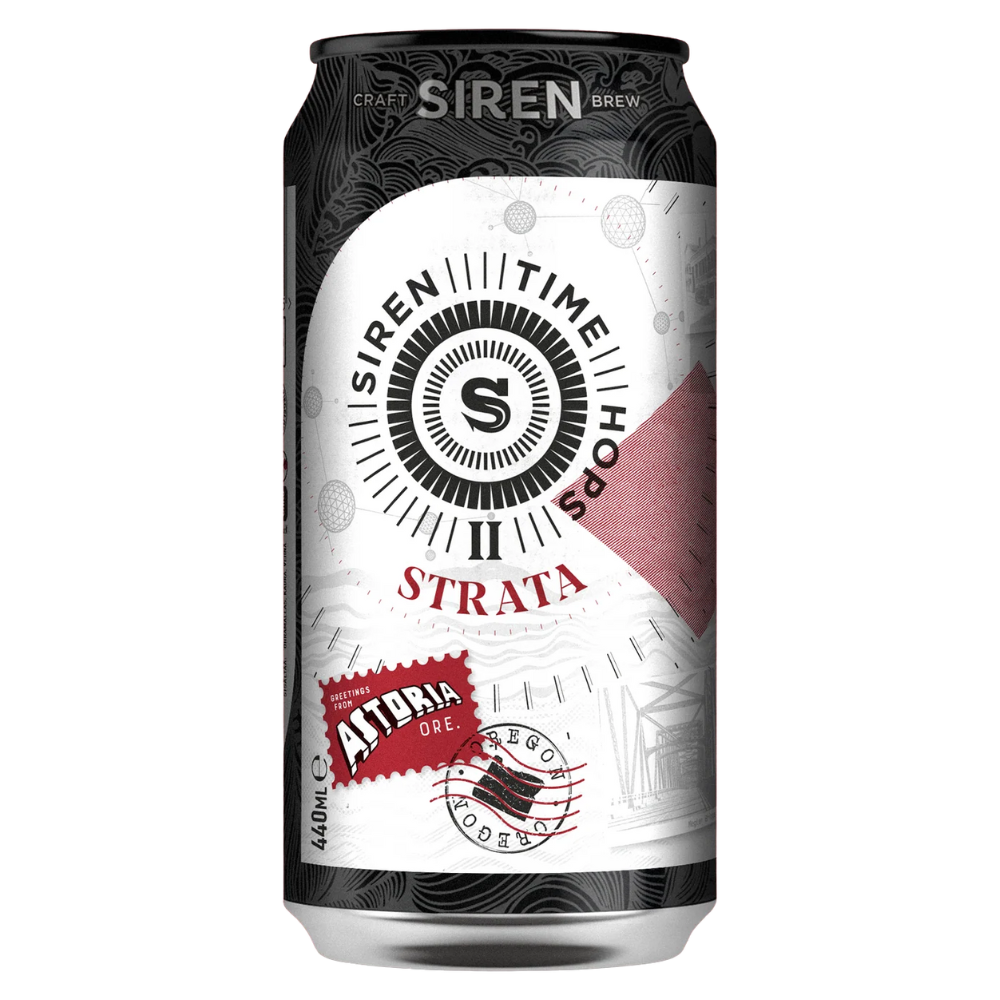 Siren Brew can with black, white, and red design on a white background
